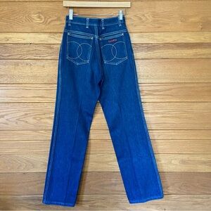 Vintage Cacharel late 70s early 80s dark wash logo pocket straight leg jeans